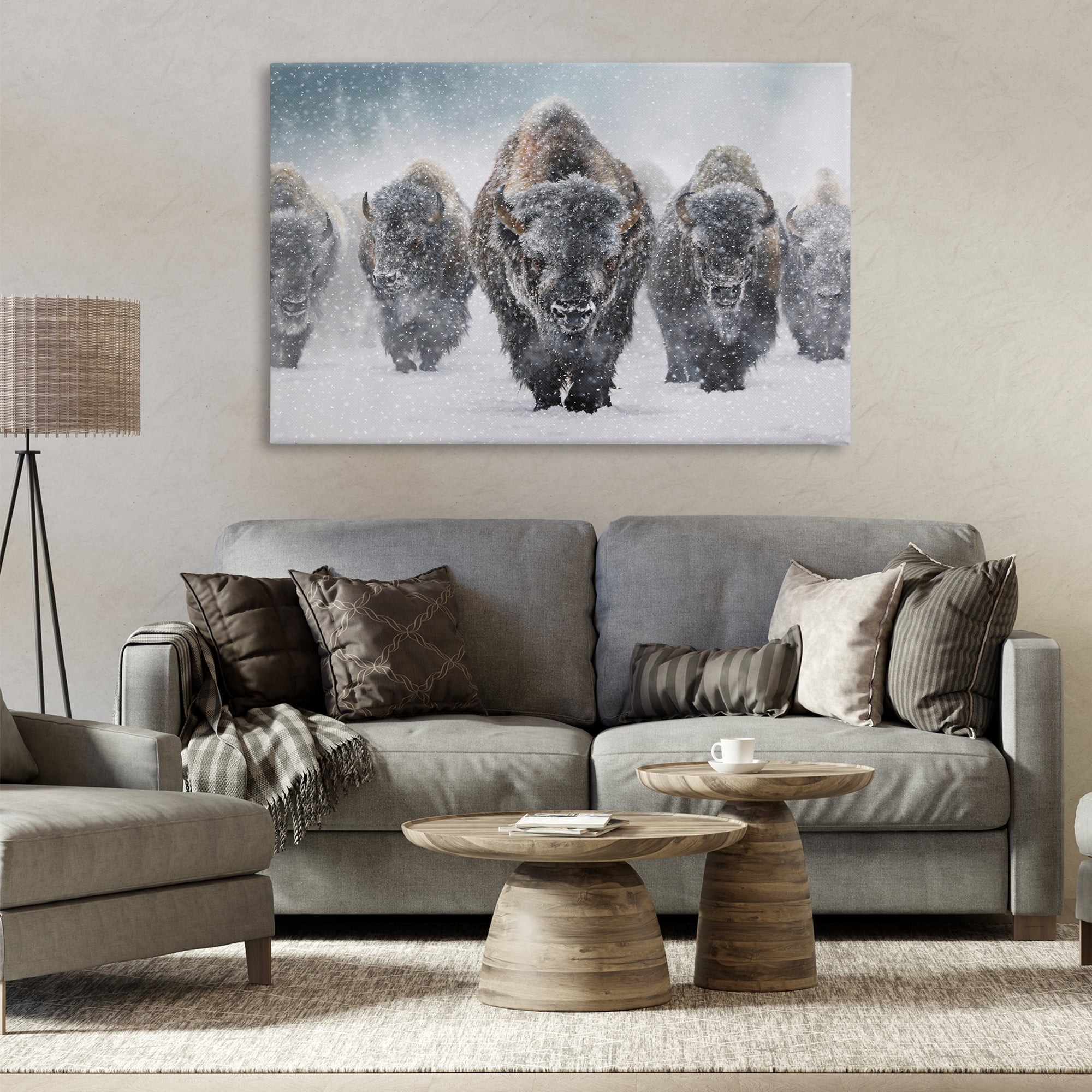 Stupell Industries Indomitable Bison in Snow Animals Photography Wrapped Canvas Art Print Wall Art, 45 x 30