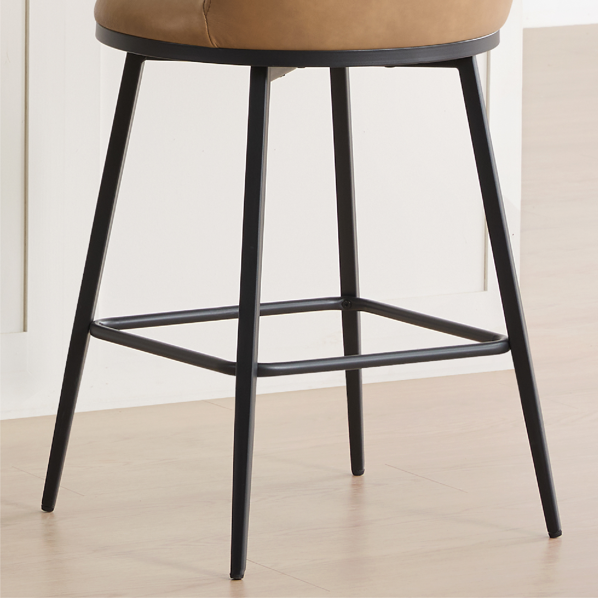 Spruce & Spring Counter Height Swivel Bar Stool with Metal Frame Set of 2, Cognac