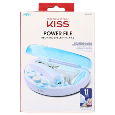 KISS Power File Rechargeable Nail File Kit & Storage Case, 8 Attachments, 11 Count