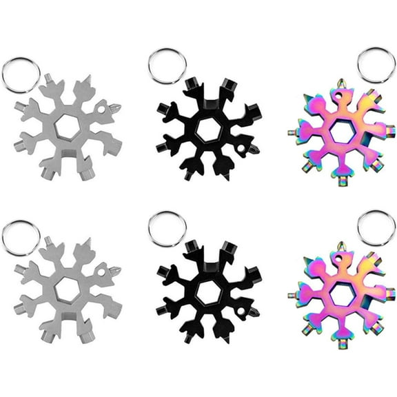 6Pcs Snowflake Multitool, 18-in-1 Multi-Tool Snowflake Wrench Stainless Steel Multifunction Screwdriver as Keychain Screwdriver, Bottle Opener, Outdoor Wrench, Outdoor EDC Tools