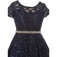 thumbnail image 3 of Little Girl Cap Sleeve Floral Lace Glitter Pearl Holiday Party Flower Girl Dress Navy 4 JKS 2102 BNY Corner, 3 of 4
