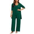 thumbnail image 3 of Women's Lounge Sets 3 Piece Tank Top with 3/4 Sleeve Cardigan Casual Outfits Baggy Wide Leg Pants Sweatsuit Dark Green 4XL, 3 of 5