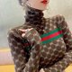 thumbnail image 2 of Suéteres de punto con letras a rayas elásticas suaves y vintage para mujer, jersey de cuello alto ajustado y cálido para viajar al trabajo, otoño e invierno, novedad, 2 of 5