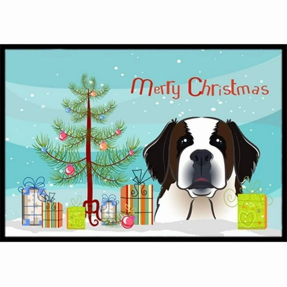 Carolines Treasures  Christmas Tree & Saint Bernard Indoor or Outdoor Mat, 24 x 36