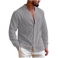 thumbnail image 4 of Tdoqot Mens Linen Shirts Long Sleeve- Summer Casual Button Down V-Neck Beach Shirts Gray Size 3XL, 4 of 9
