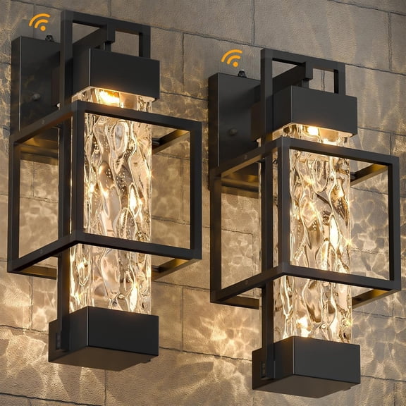 MY.2 Pack Dusk to Dawn Outdoor Porch Light Fixtures Wall Mount, 14'' Dimmable Exterior Lighting for Outside, Waterproof Wall Lantern Lamps, Black Sconce Coach Lights for House, Garage