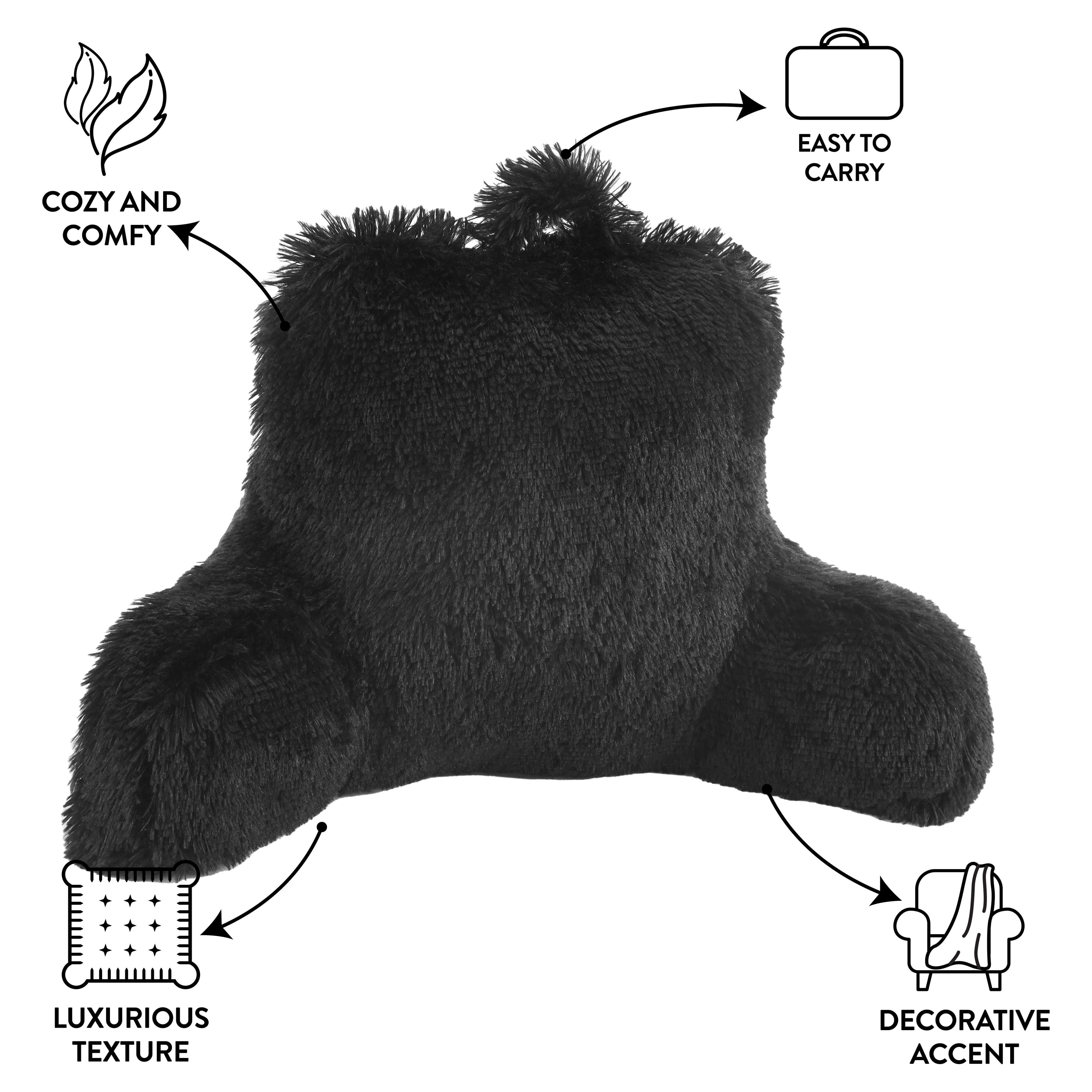 Mainstays Long Faux Fur Backrest Pillow, Black