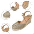 thumbnail image 3 of Rokment Handmade Rope Flower Espadrilles Platform Wedges Dress Sandals for Women Bride Wedding Vintage Boho Beach Crochet Closed Toe Chunky High Heels Dressy Summer Shoes Green Size 8, 3 of 5