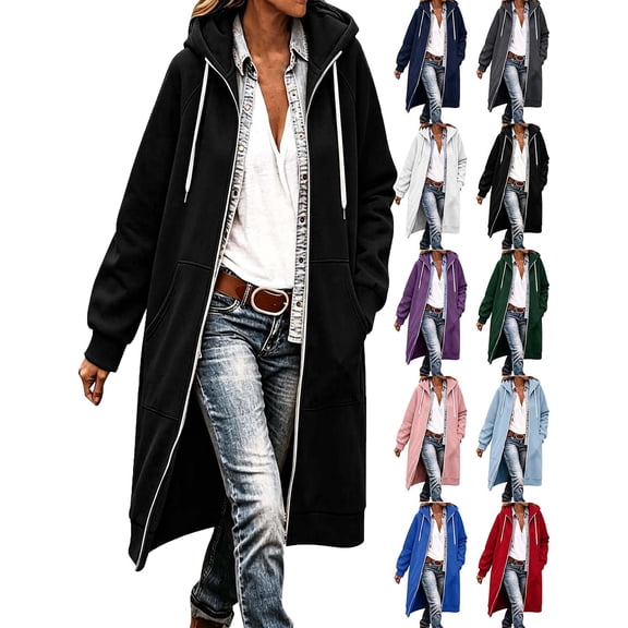 Oversize Winter Coats for Women, Women's Fashion Large Size Solid Color Zipper Hooded Plus Velvet Thickened Long Sleeve Jacket Black L