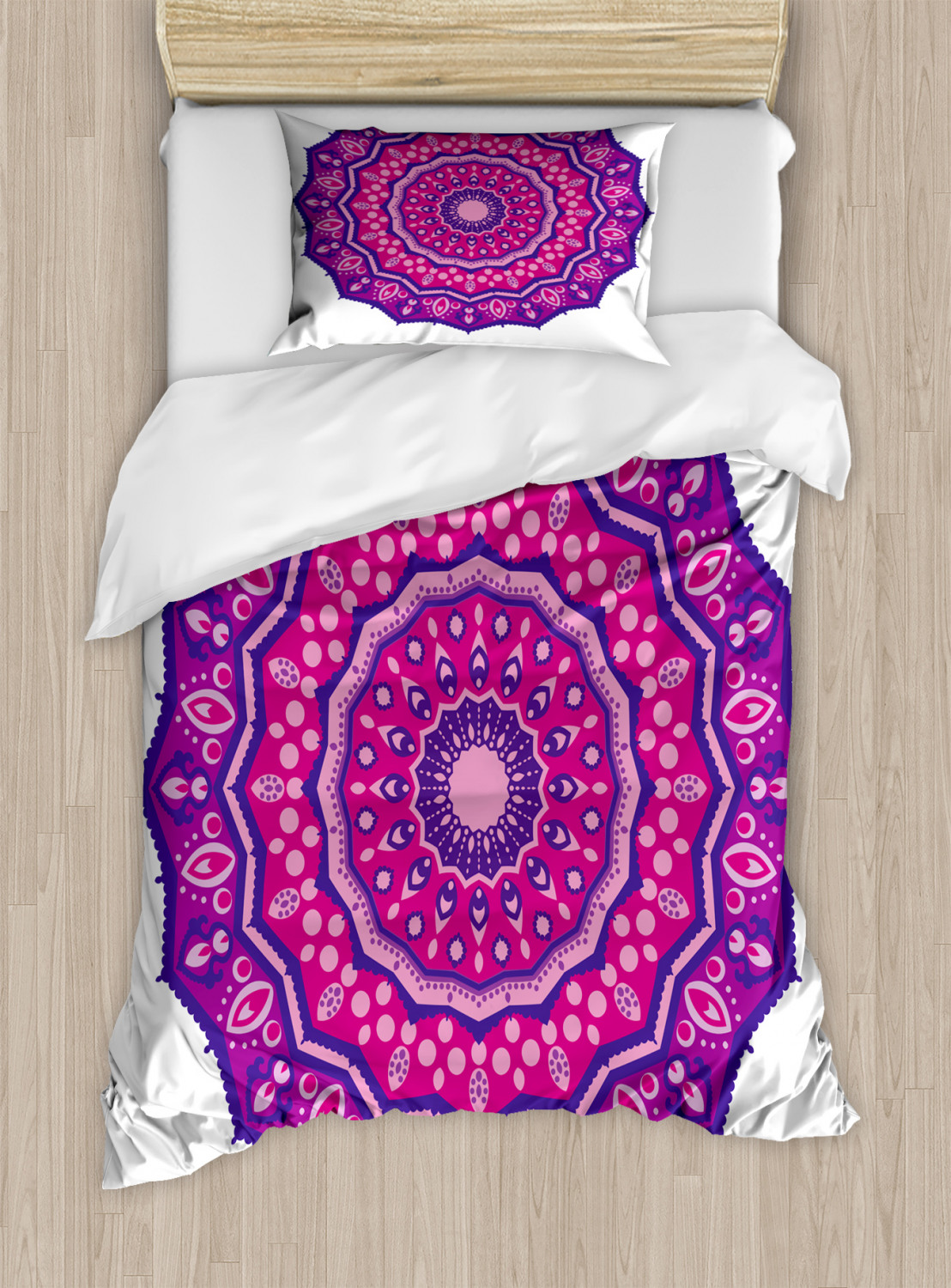 Purple Hippie Duvet Cover Set, Artwork of Intricate Shapes Eastern