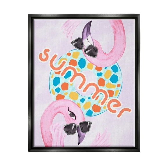 Stupell Industries Pink Summer Flamingos Pool Float Tropical Sunglasses Graphic Art Jet Black Floating Framed Canvas Print Wall Art, Design by Ziwei Li