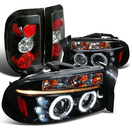 Dakota 15 Light Spec-D Tuning For 1997-2004 Dodge Dakota Glossy Black Led Halo Projector Headlights + Tail Lights (Left+Right) 1997 1998 2000 2001 2002 2003 2004 ()