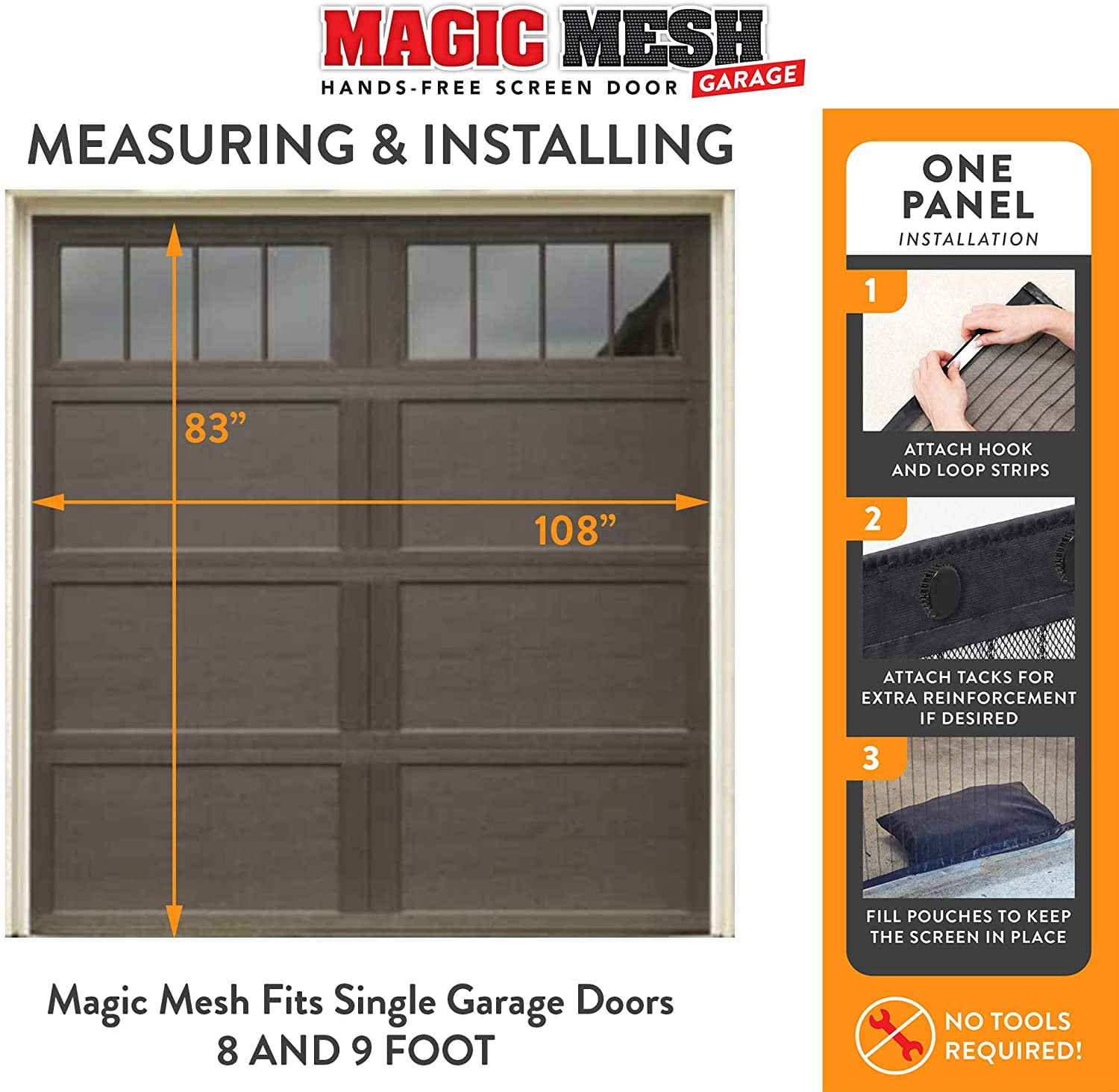 Magic Mesh Garage Hands Free Magnetic Screen Door Fits Single Garage Doors 8 9 Foot Walmart Com