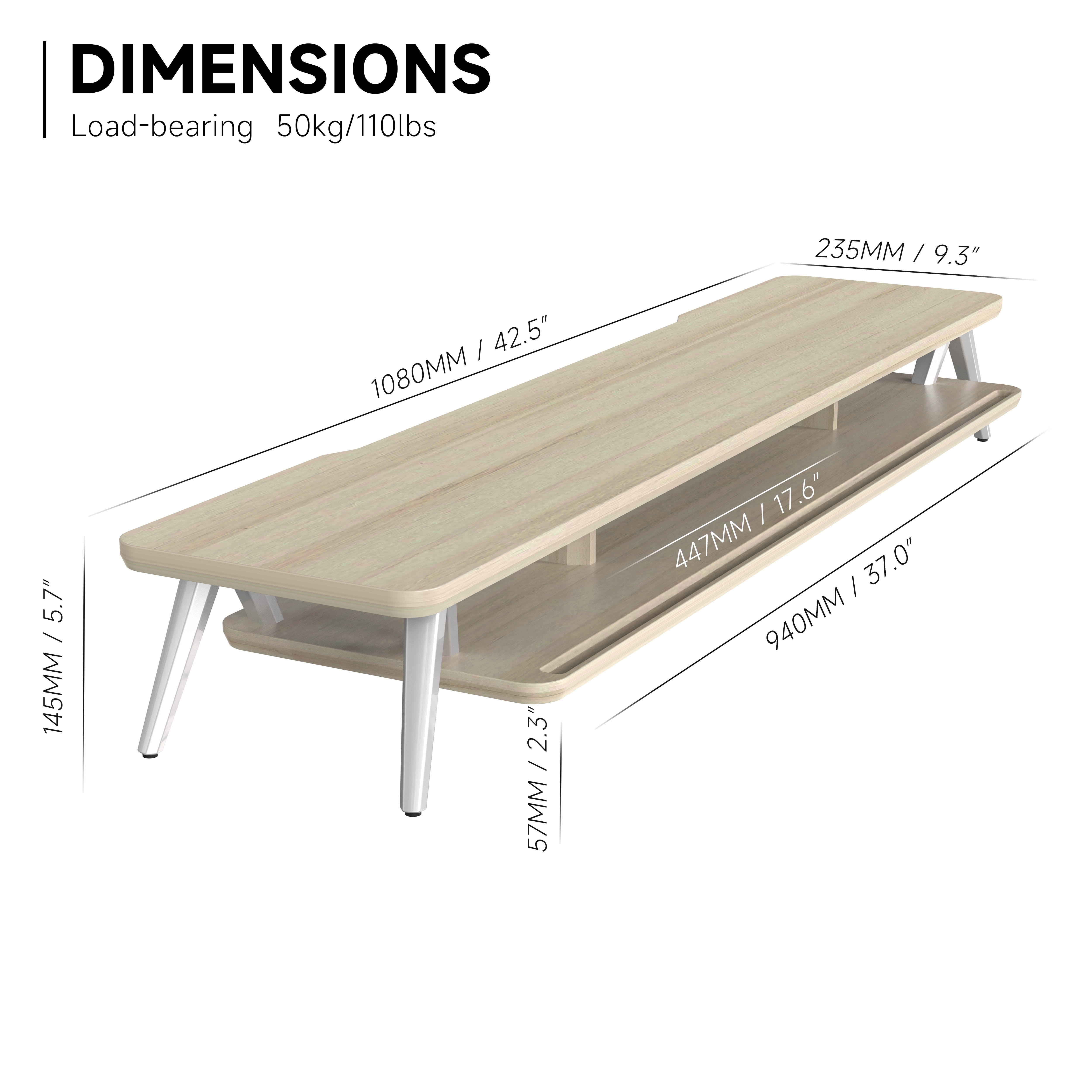Fenge Dual Monitor Stand, 42.5 Inch Monitor Riser with 12 Color LED Light for Office Desk