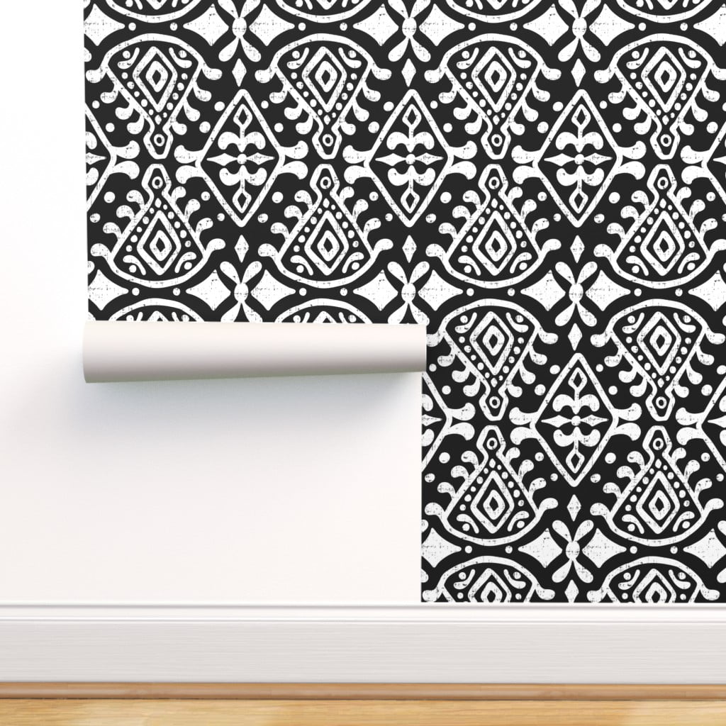 Peel-and-Stick Removable Wallpaper Black And White Moroccan Hand Drawn Block