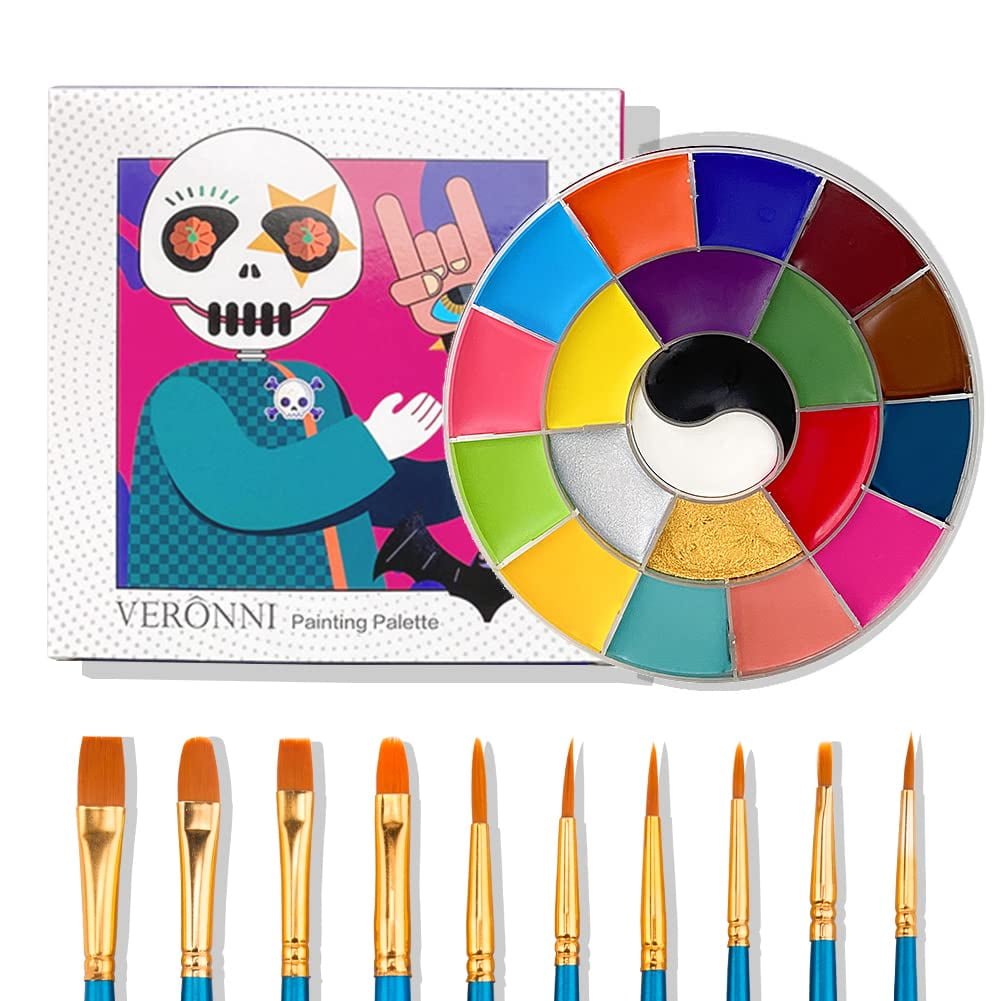 Vistreck Professional Face & Body Painting Kit 20 Colors Washable Based  Paints with 3 Brushes 2 Glitters 2 Gen Sticker Sheets & Face Paint Palette  for Costume Party Festival Artists Adults Art S 
