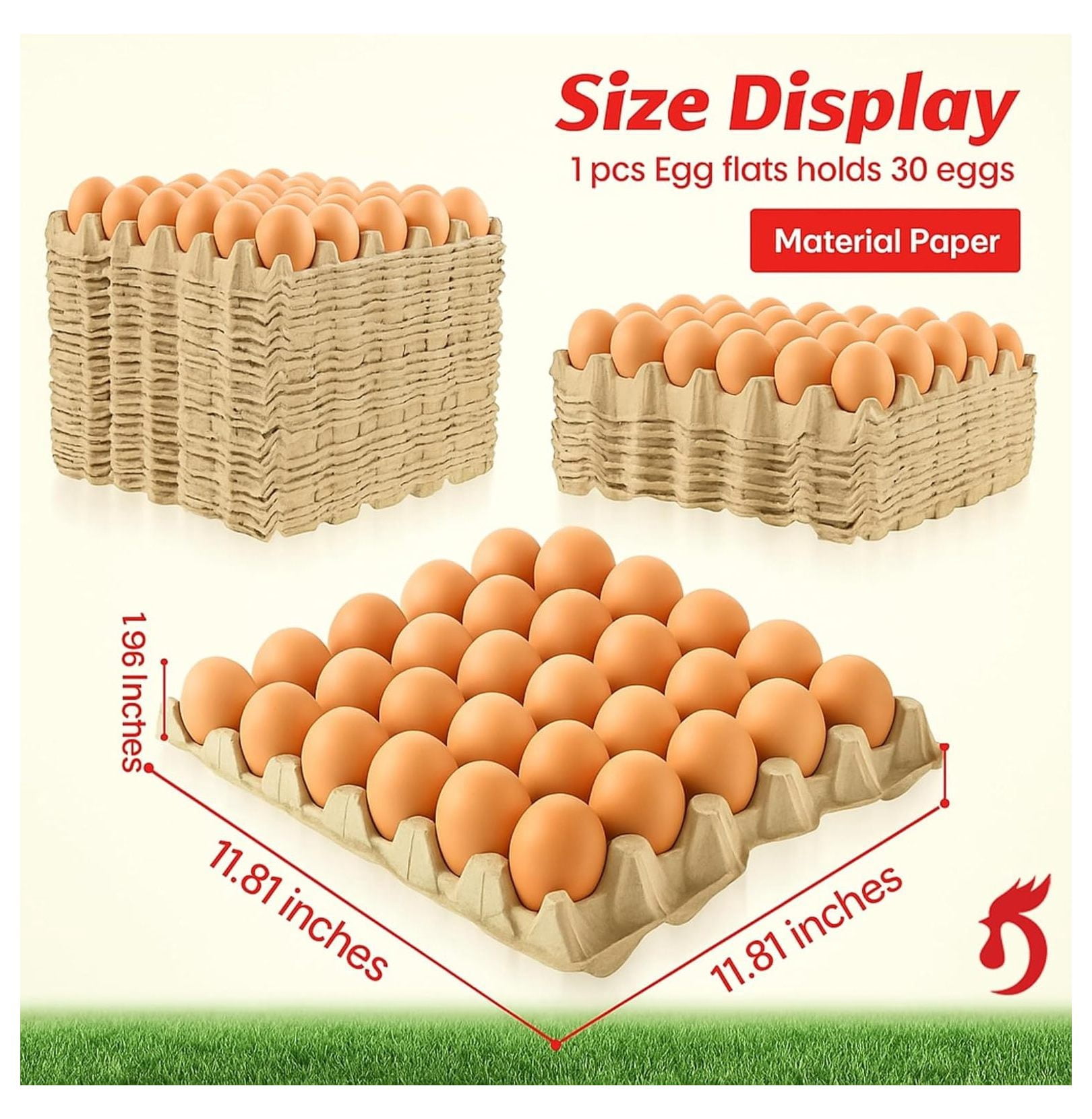 Egg Cartons 130 Pack - 30 Cell Pulp Fiber Flats, Stackable Cardboard Egg Crates for Chicken Eggs, Farm Fresh Storage & Transport