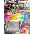 thumbnail image 5 of Round Outdoor Tablecloth With Umbrella Hole And Zipper– Abstract Ethnic Tie Dye Art Waterproof Patio Table Cover for Party, Picnic, Backyard, 60" Dia. , Colorful, 5 of 8
