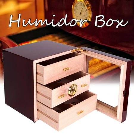 Wood Gloss Cigar Humidor Box Cedar Cigar Cabinet Humidor with 3 Drawers Cigar Desktop Box Holds for 50 (Best 50 Cigar Humidor)