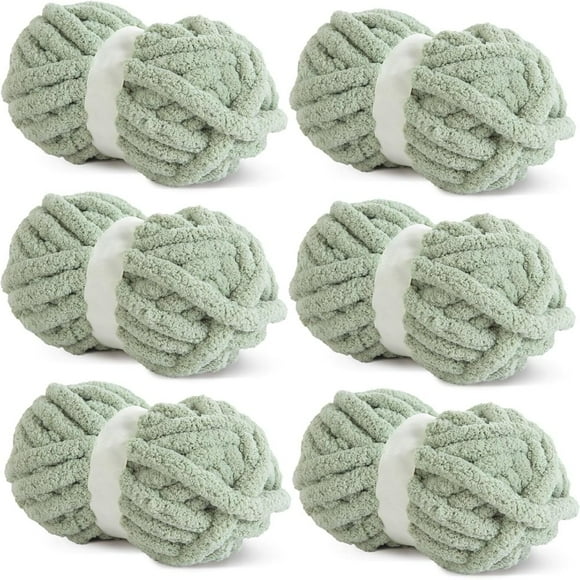 EIGTHTAIL Sage Green Chunky Chenille Yarn for Crocheting Bulky Thick Fluffy Yarn for Knitting Super Bulky Chunky Yarn for Hand Knitting Soft Plush Yarn 2 /6 Jumbo Pack (27 yds 8 oz Ea