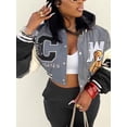 thumbnail image 5 of LW Plus Size Autumn Two pieces set Crop coat Letter Decor Top +solid Pants Set women warm Hoodie jacket & pants 2pcs set, 5 of 6