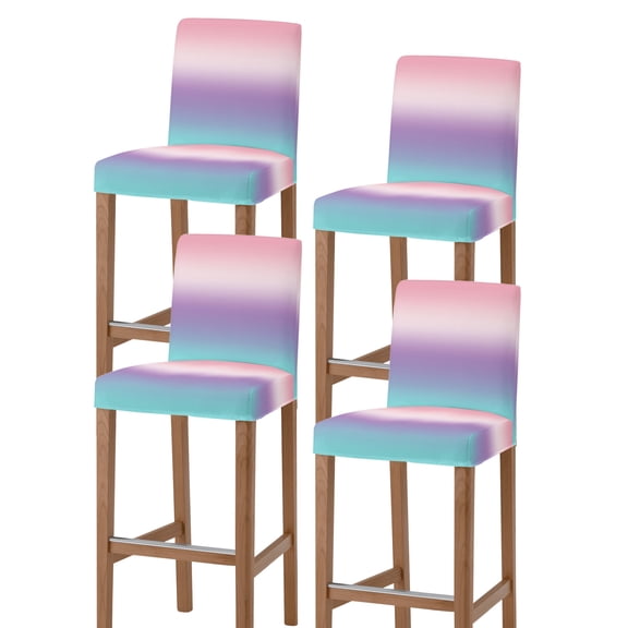 Pink Purple Teal Ombre Cream Bar Stool Covers Set of 4, Modern Abstract Art Aesthetics Stretch Bar Chair Covers with Backs, Removable Pub Counter Height Chair Cover for Kitchen Dining Room Cafe