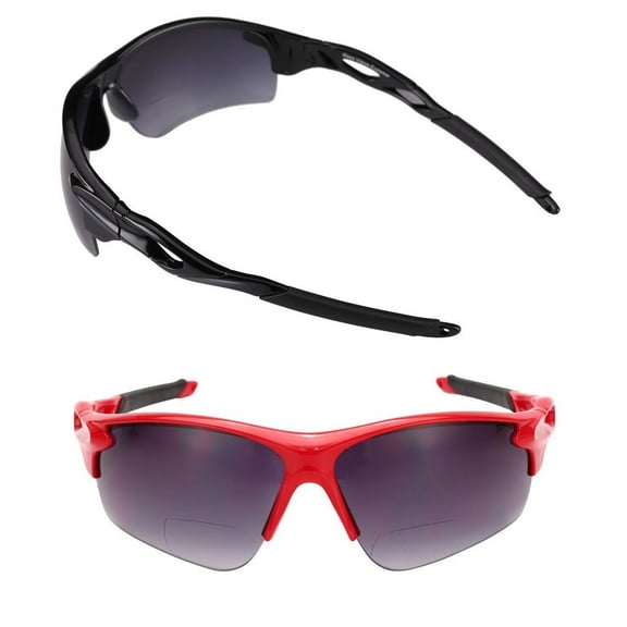 "The Athlete" 2 Pair of Precision Sport Wrap Bifocal Sunglasses Reading Sunglasses for Men and Women - Black/Red - 1.75