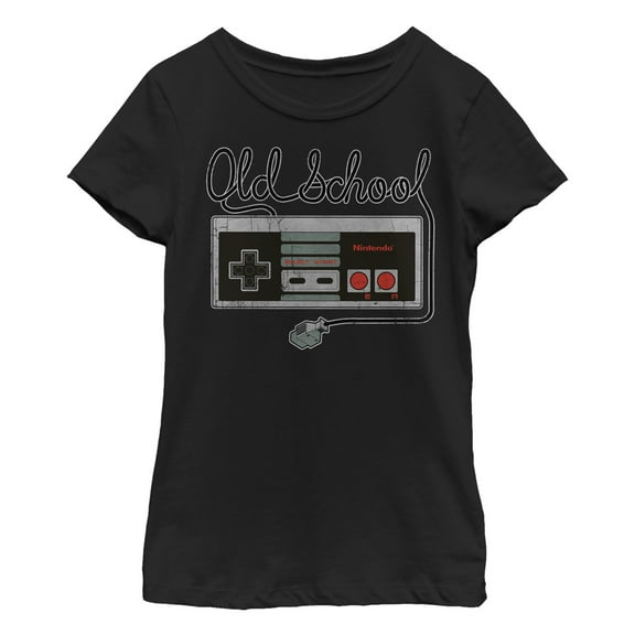 Girl's Nintendo Old School NES Controller  Graphic Tee Black Medium