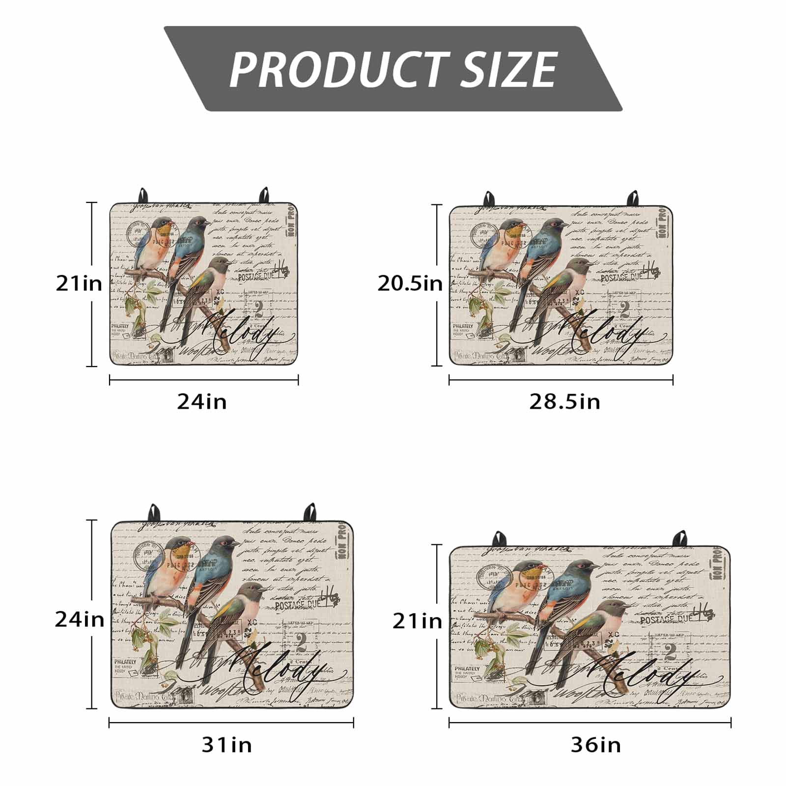 Country Birds Stove Top Cover for Electric Stove, Heat-proof & Non Slip Glass Top Stove Cover Protector, Envelope Postmark Vintage Farmhouse Botancial Kitchen Flat Cooktop Rubber Mat 31x24 Inches
