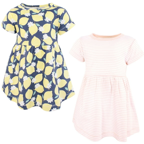 Luvable Friends Hudson Baby Dresses 2pk, Citrus Lemon, 0-3M