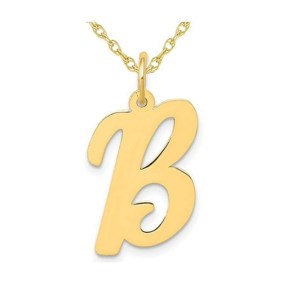 10K Yellow Gold Script Initial -B- Pendant Necklace Charm with Chain for Women