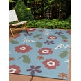 thumbnail image 3 of 4' x 6' Simply Daisy Flowery Love with Bunnies Traditional Chenille Area Rug, Lighter than Air Blue, 3 of 5