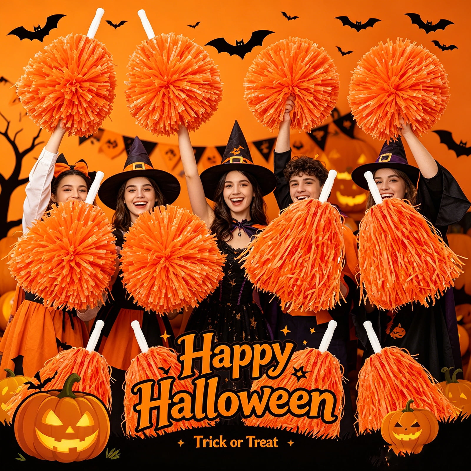 Matte Cheerleading Pom Poms - Soft Plastic with Baton Handle for Sports & Parties(12PCS)