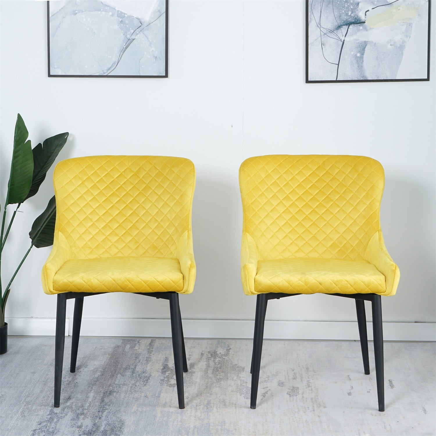 Kadyn Modern Dining Chair Set of 2, Upholstered Dining Side Chairs with Metal Tube Legs, Metal Dining Chair for Dining Room, Yellow