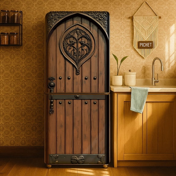 2 Pcs Vintage Wood Door Removable Refrigerator Wraps Self-Adhesive Fridge Door Mural Vinyl Fridges Panel Cover Sticker diy