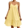 thumbnail image 2 of Kukoosong Women's Spaghetti Strap Vertical Stripe Ruffle Mini Dress, Loose V Neck Sleeveless A-Line Dress, Casual Lightweight Summer Beach Short Sundress, 2 of 6