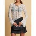 thumbnail image 2 of Nygoyerh Women's Crop Tops Keyhole Lace Tops Long Sleeve Crew Neck Tie-up Front Slim Fit T-Shirts Blouses Trend Clothes, 2 of 7