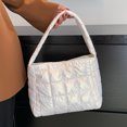 thumbnail image 5 of Moontgen Quilted Women Handbag Fashion Plaid Cotton Tote Bag Portable for Travel (White), 5 of 9