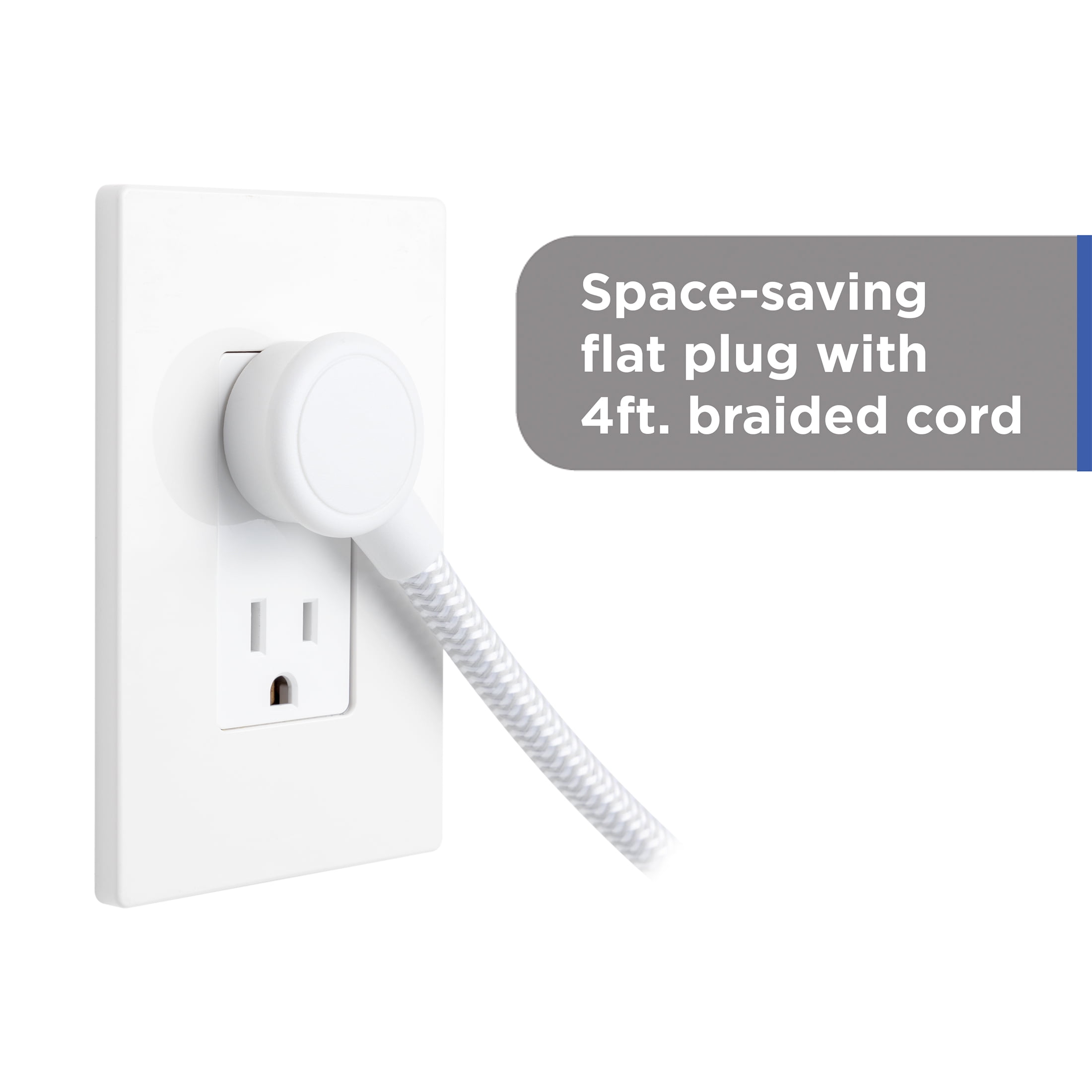 GE Surge Protector Power Strip, 4ft  Braided Extension Cord, 12-Outlet Extender (Wide Spaced), 2100 Joules, Flat Plug, ETL Safety Listed, Gray/White