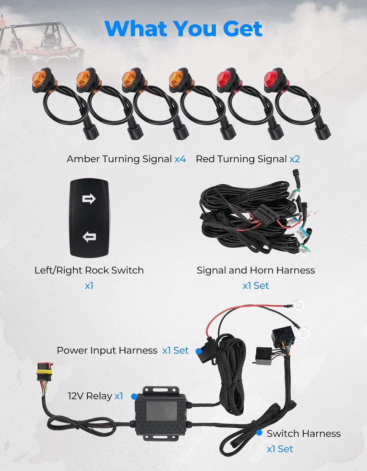 UTV Turn Signal Kit Pre-Wired Plug and Play UTV ATV Blinker with Rocker Switch Universal Street Legal Kit Compatible with Can-Am Defender X3 Polaris Ranger RZR CFMOTO