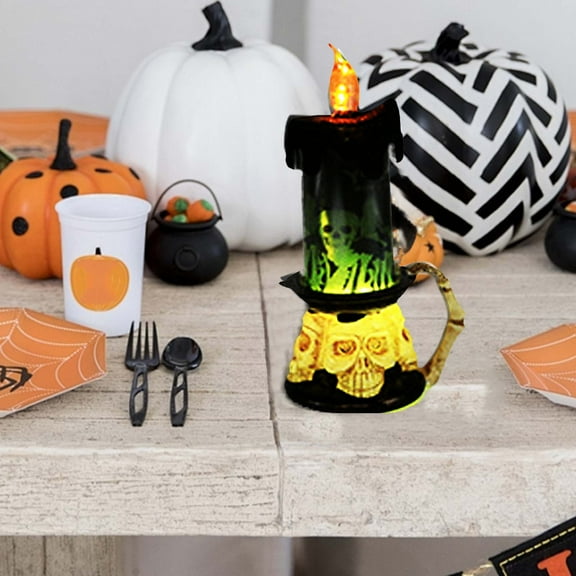 Halloween LED Candles Pumpkin Lights Battery Operated, Material, Decor for Home, Halloween Party, Desktop, Shelves, Mantels, Create a Uncanny & Eerie Atmosphere, 1PC