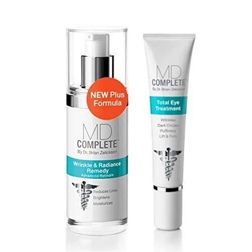 MD Complete Eye Wrinkle Duo | Professional Dermatologist Skin Rejuvenation | includes Wrinkle & Radiance Remedy PLUS with Retinol and Total Eye Treatment with Hyaluro