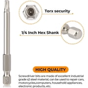 Security Torx Screwdriver Bit Set,T6-T40 Torx Bit Set 1/4 inch Ratcheting Magnetic Screwdriver Handle,4 Long