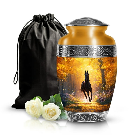 SABURIAL Horse Urn - Lovely Large Urn For Mom & Dad Ash - Decorative Unique Funeral Urns For Female Ash - Handcrafted Human Ashes Urns - 10 Inch Large With Velvet Bag