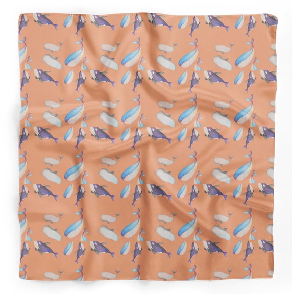Bimba Orange Whale Ocean Printed Pure Silk Scarf Neck Wrap Summer Hair Bandanas For Women 40 x 80 Inches