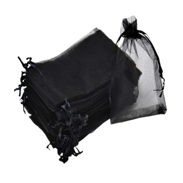 100 Bolsas de regalo de Navidad perfecl con cordón Bolsa de malla transparente Bolsa pequeña para festivales Negro