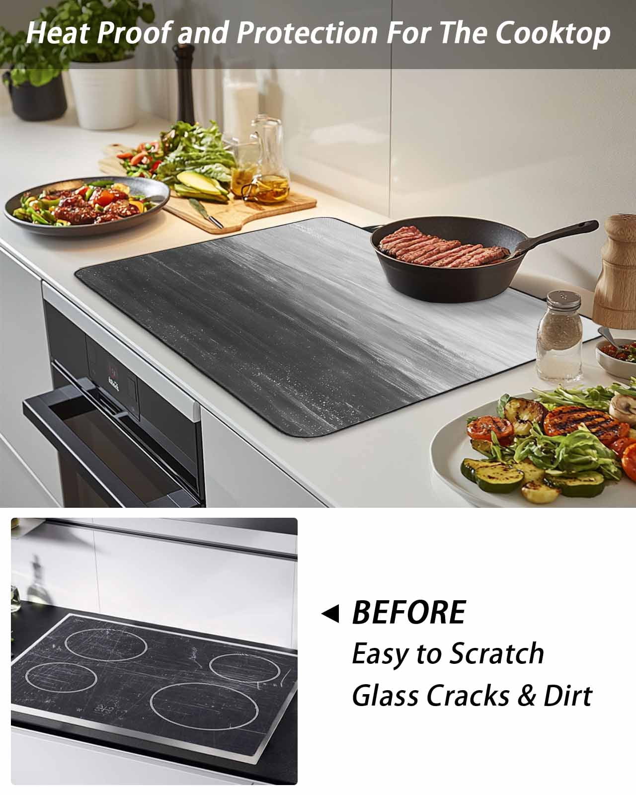 Stove Top Covers for Electric Stove, Grey Ombre Glass Stovetop Cover Protector, Modern Abstract Art Ocean Oil Painting Induction Cooktop Protector Oven Mat for Kitchen Countertop 24"x21"