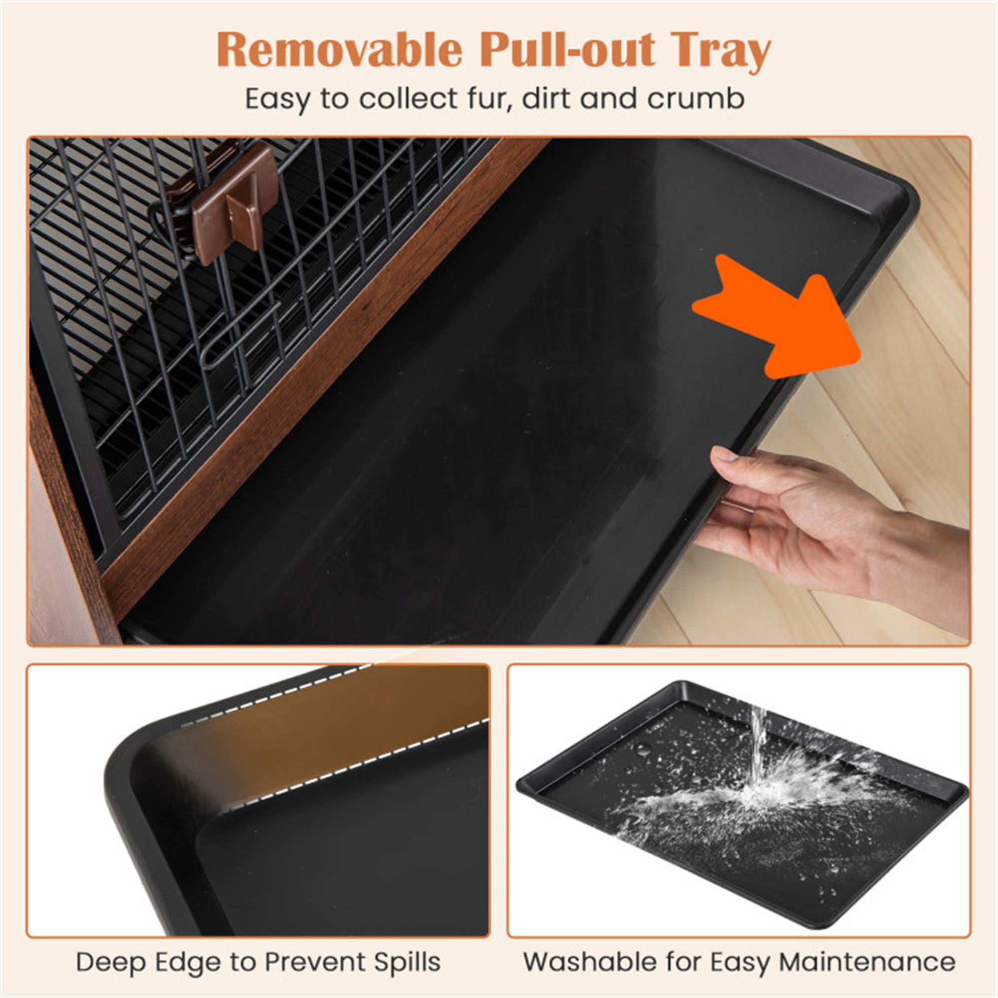 Pefilos 25" Dog Crate Furniture, Indoor Dog Kennel with Removable Tray and Lockable Door, Decorative Pet Cage Dog House, Brown