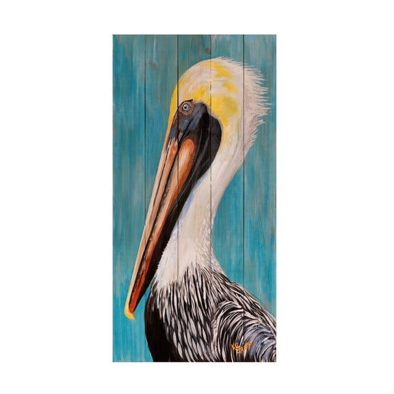 Trademark Fine Art K.C. Grapes Pelican On Wood Pickets Canvas Wall Art - 24x47
