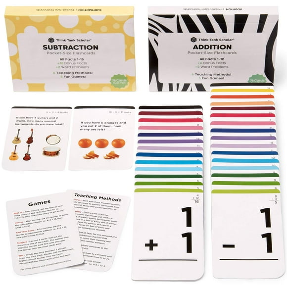 Tarjetas didácticas de suma y resta de Think Tank Scholar - 150 datos 1-12 - Subdatos 1-15 - Juegos de matemáticas galardonados - Aprenda a sumar y restar - Niños de 4 a 8 años en jardín de infantes 1